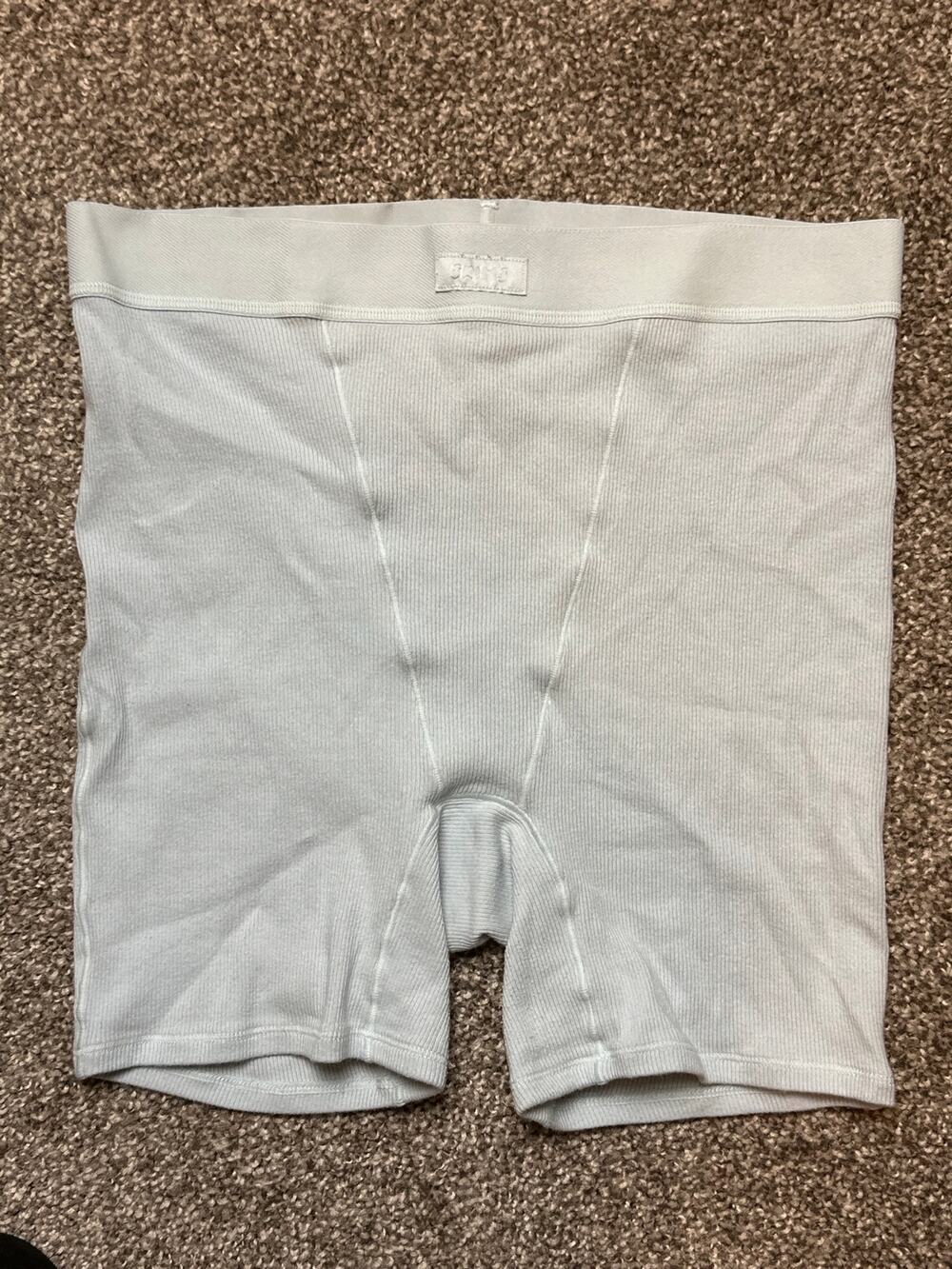 SKIMS STRETCH COTTON Rib Boxer Womens Size M Light Blue Lounge Shorts